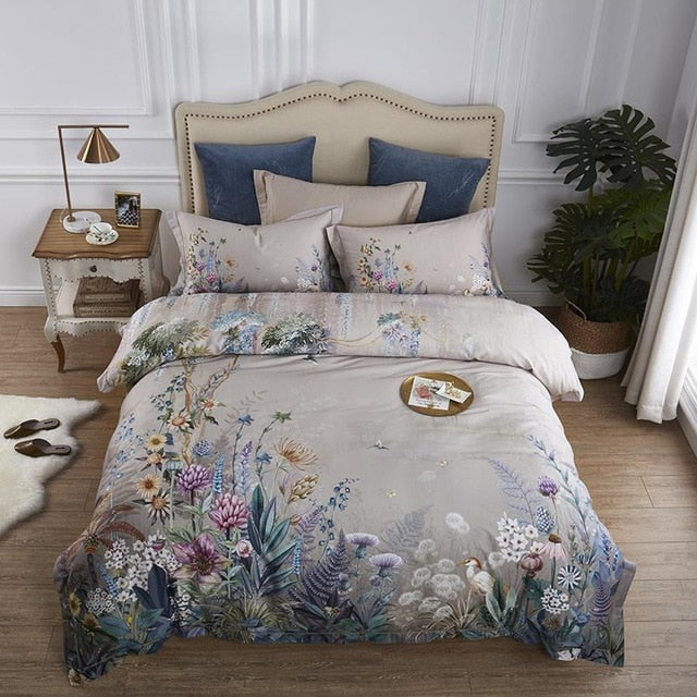 100% Egyptian Cotton Luxury Bedding. Queen King Size 4Pcs Duvet Cover. Bed Sheet & Pillow Shams