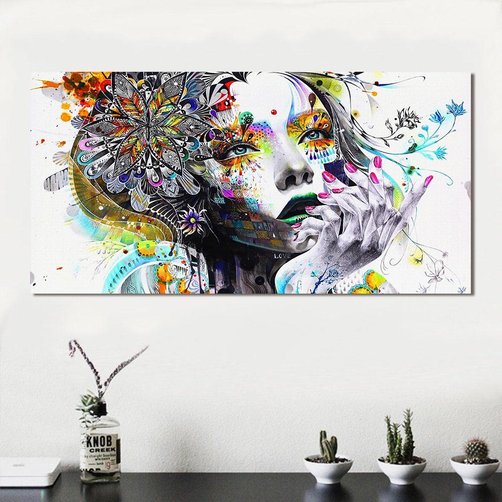 Beautiful Girl with Flowers Modern Frameless Canvas Art-12X24-Cool Tees & Things