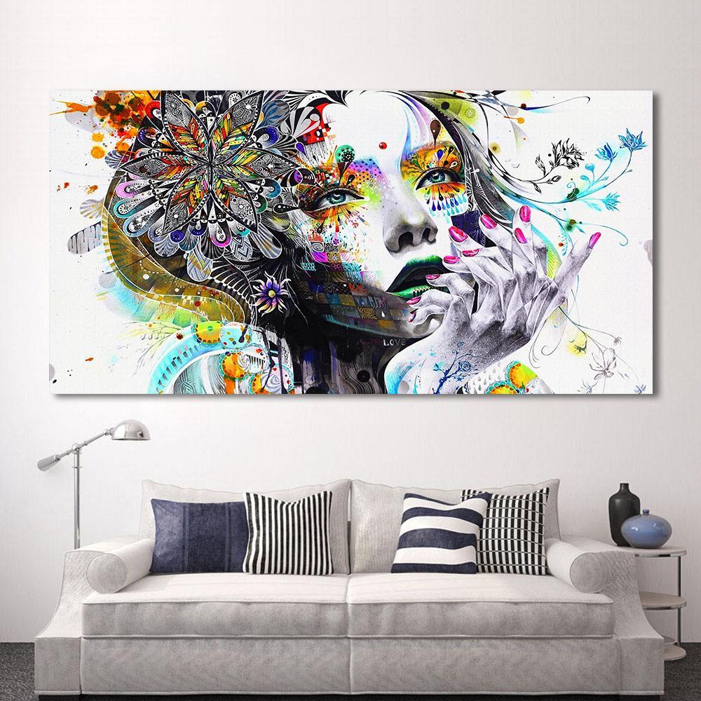 Beautiful Girl with Flowers Modern Frameless Canvas Art-12X24-Cool Tees & Things