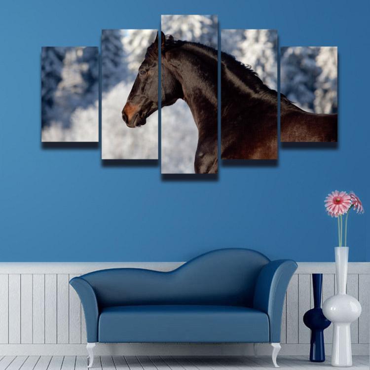 Beautiful Thoroughbred Horse-No Framed-Brown/White/Blue-Cool Tees & Things