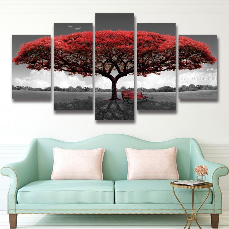 Blooming Red Tree-size2 W 100cm H 55cm-Not Framed-Red-Cool Tees & Things