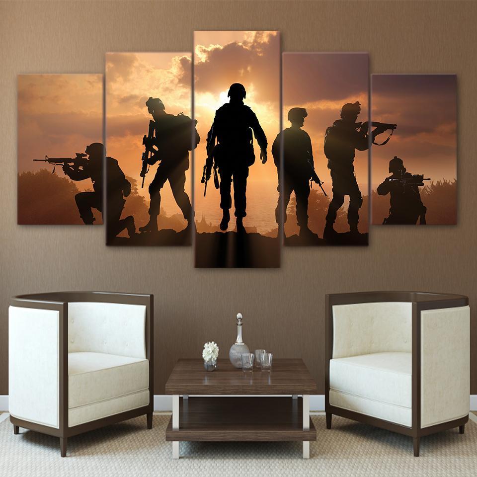 Brave Soldiers Sunset Tribute Canvas-Medium-Not Framed-Brown-Black-Cool Tees & Things