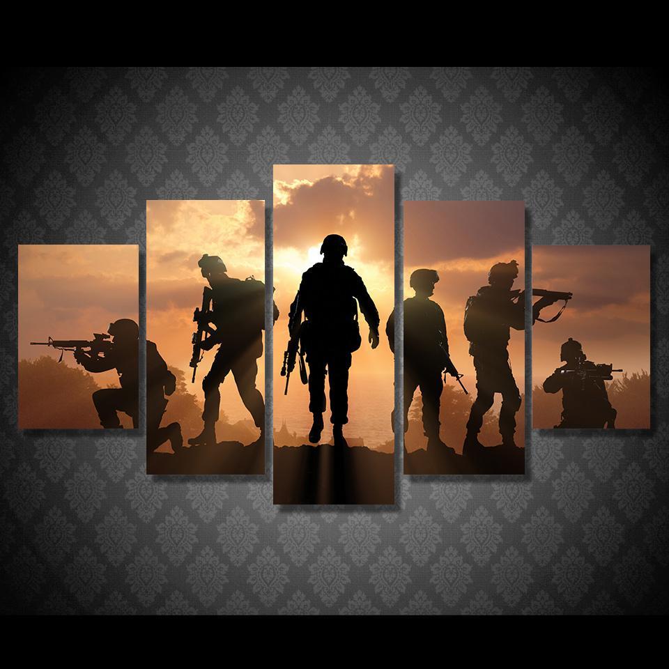 Brave Soldiers Sunset Tribute Canvas-Medium-Not Framed-Brown-Black-Cool Tees & Things