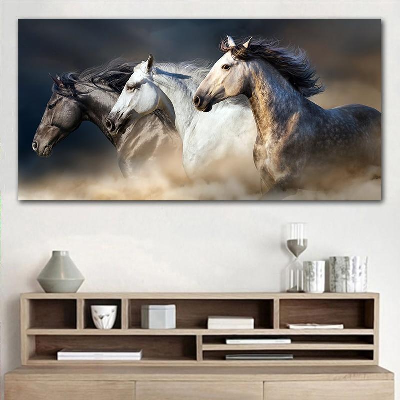 Elegant Running Horses Canvas Art-60x120cm Framed-Cool Tees & Things