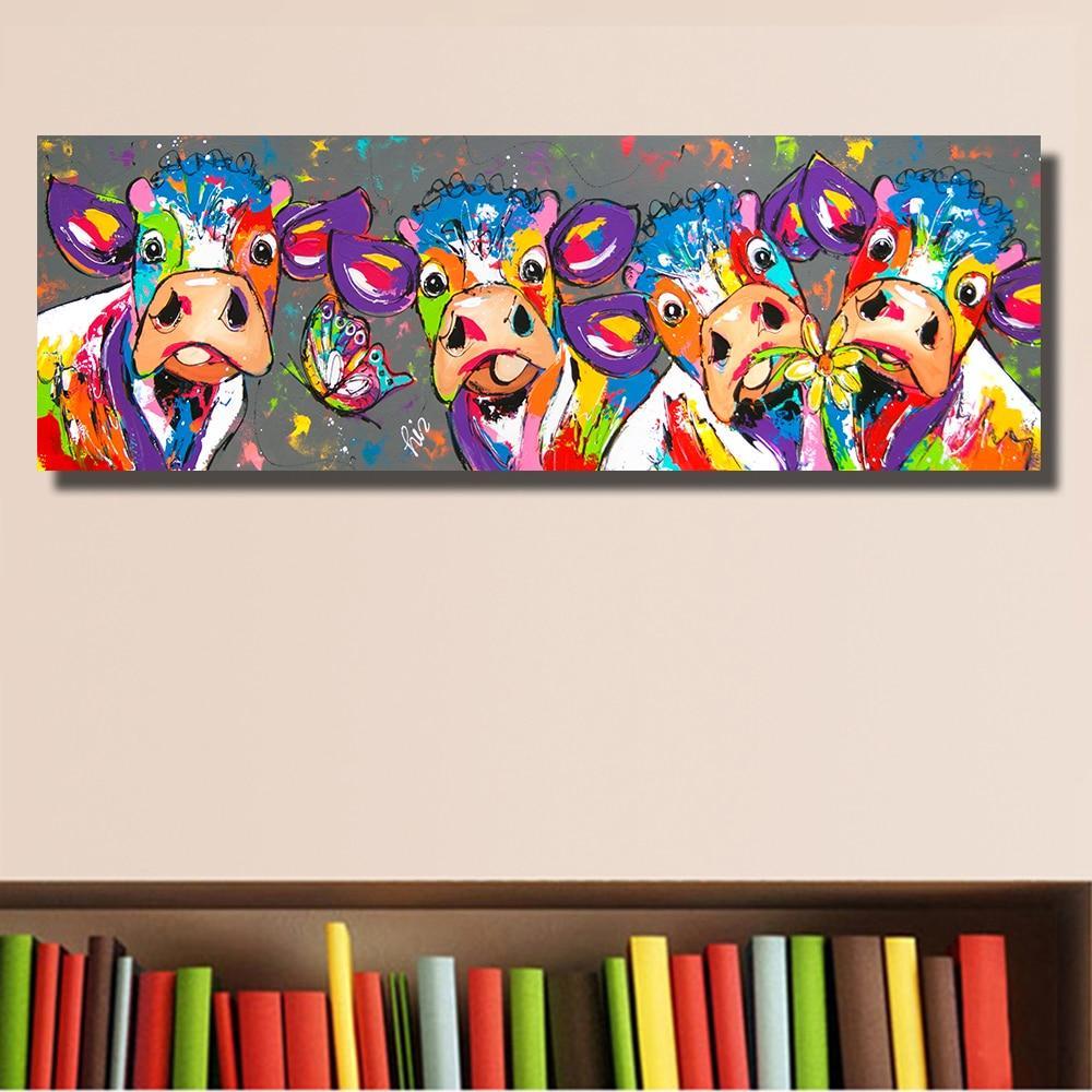 Graffiti Canvas Art Cows Animal Print-12x36-Cool Tees & Things