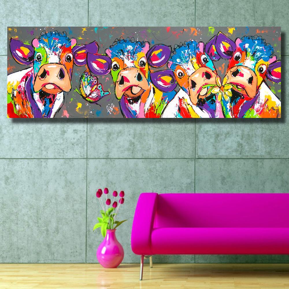 Graffiti Canvas Art Cows Animal Print-12x36-Cool Tees & Things