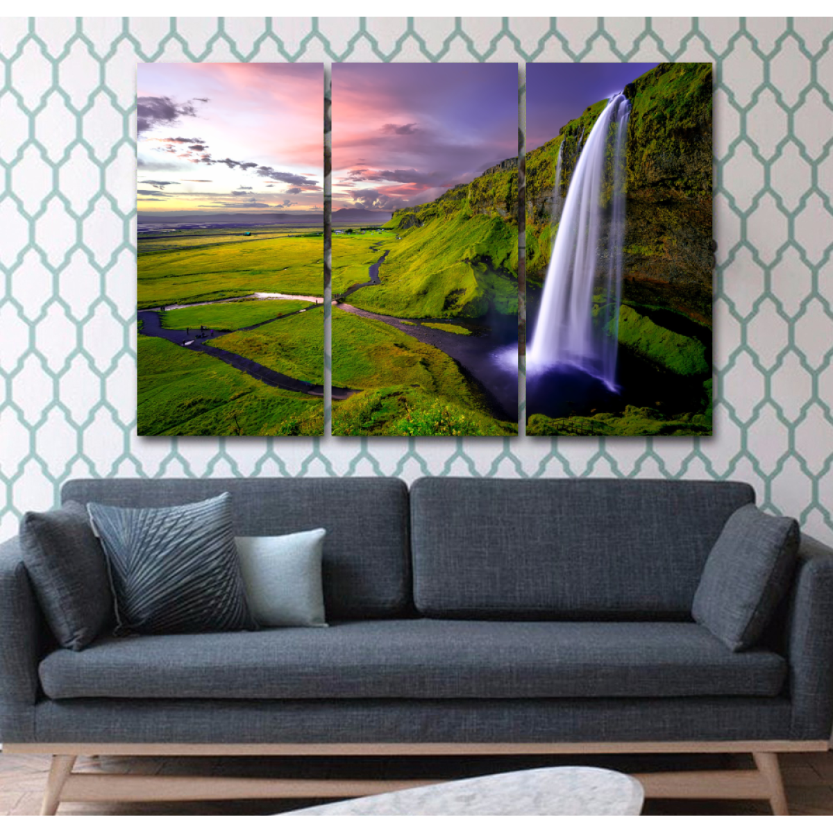 Iceland Waterfall-Wallart 3 Piece Vertical Rectangle-Medium - Not frame-Cool Tees & Things