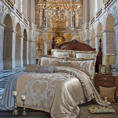 Luxury Satin Jacquard Embroidery Bedding Set Double Queen King Size - Cool Tees and Things