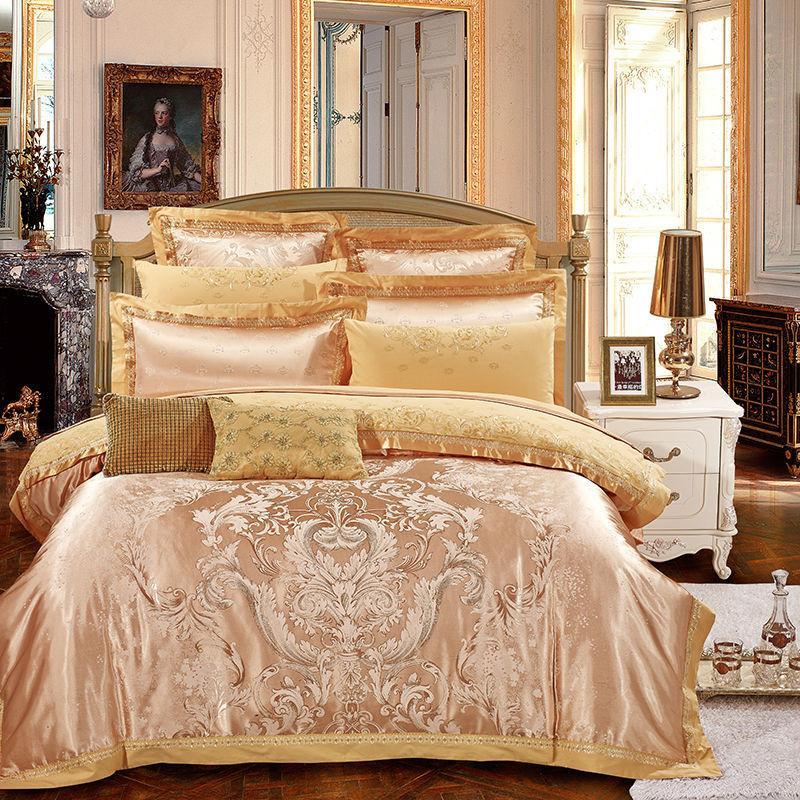 Luxury Satin Jacquard Embroidery Bedding Set Double Queen King Size - Cool Tees and Things