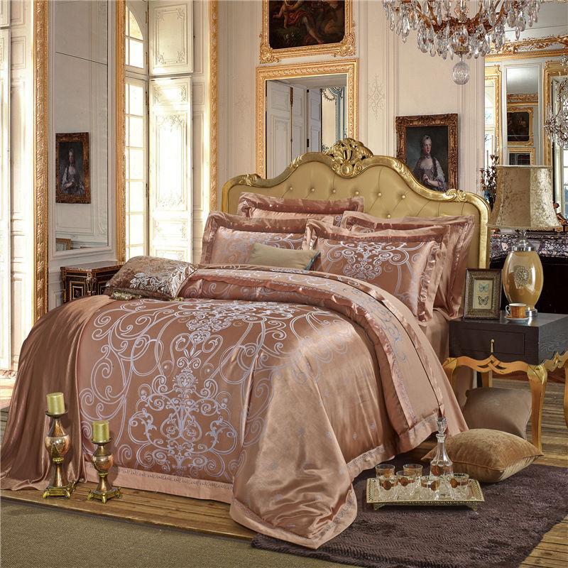 Luxury Satin Jacquard Embroidery Bedding Set Double Queen King Size - Cool Tees and Things