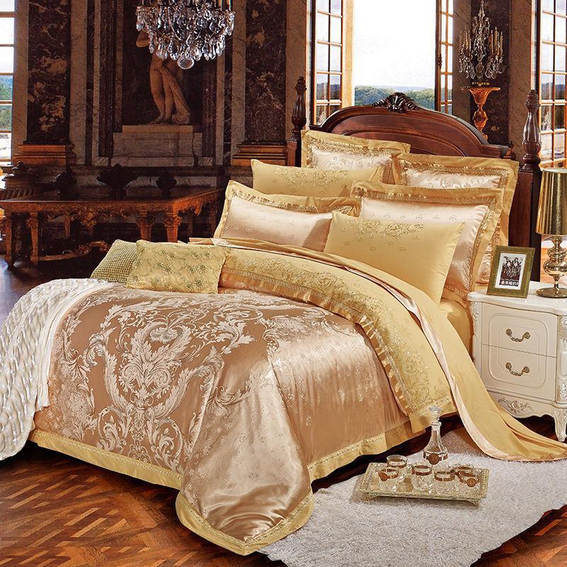Luxury Satin Jacquard Embroidery Bedding Set Double Queen King Size - Cool Tees and Things