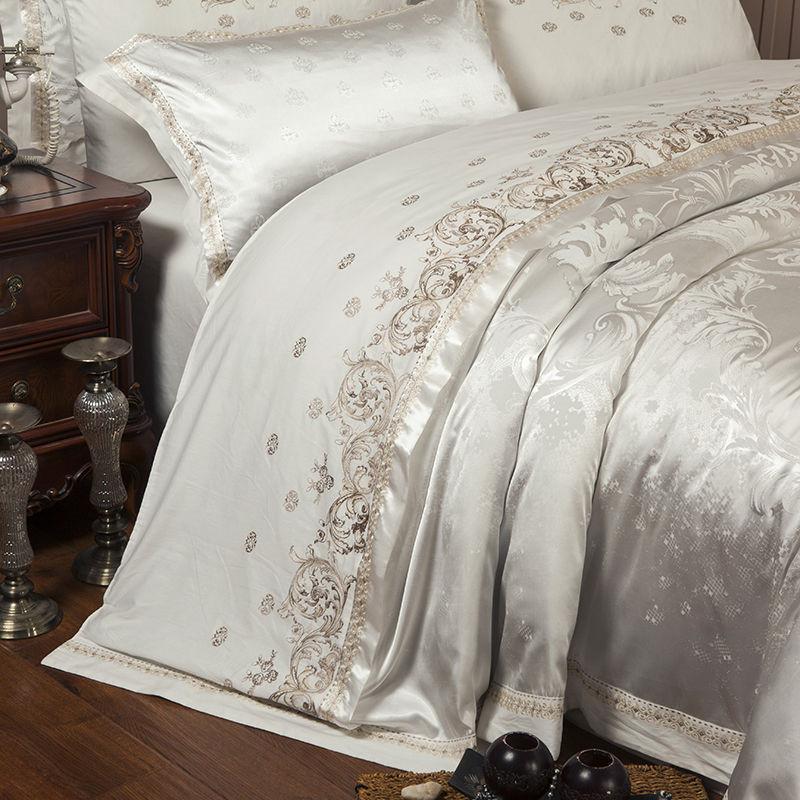 Luxury Satin Jacquard Embroidery Bedding Set Double Queen King Size - Cool Tees and Things