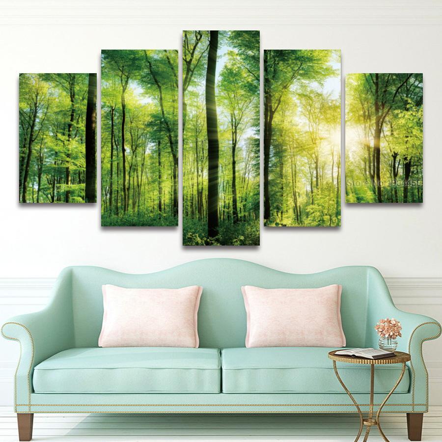Magnificent Sunlit Green Trees Forest Canvas-size1 W 100cm H 55cm-Not Framed-Green-Cool Tees & Things