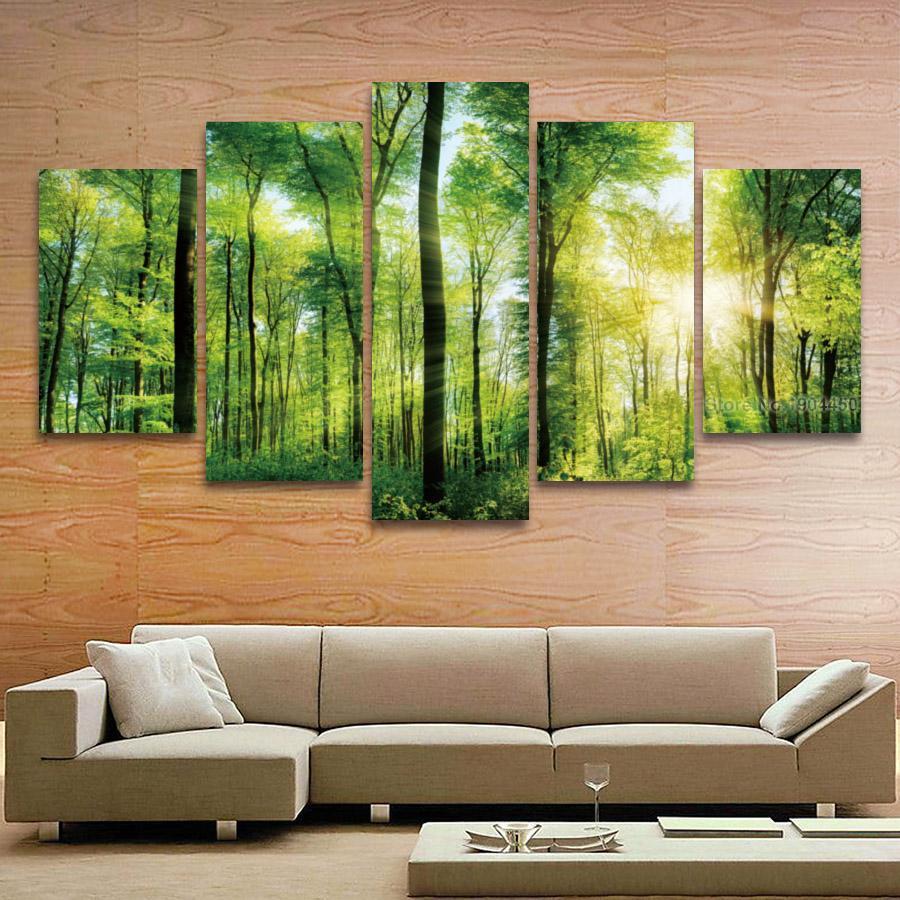 Magnificent Sunlit Green Trees Forest Canvas-size1 W 100cm H 55cm-Not Framed-Green-Cool Tees & Things