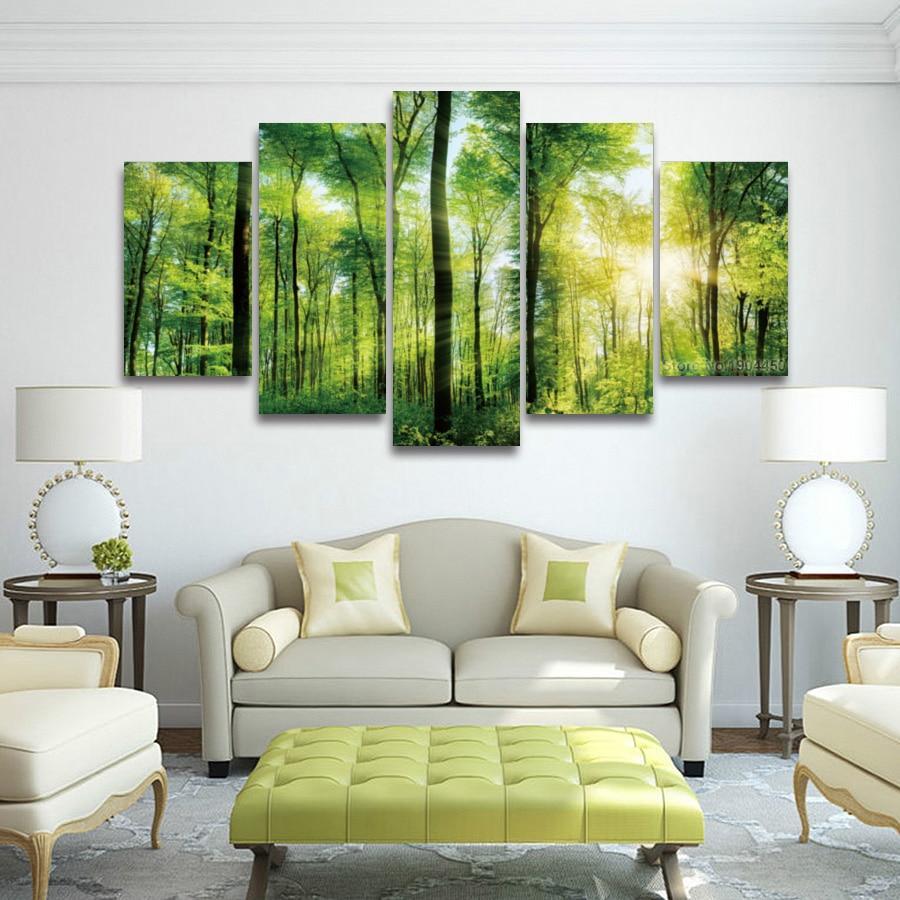Magnificent Sunlit Green Trees Forest Canvas-size1 W 100cm H 55cm-Not Framed-Green-Cool Tees & Things