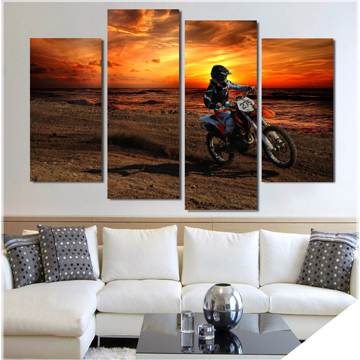 Motocross at Sunset-Medium-Not Framed-Brown/Orange-Cool Tees & Things