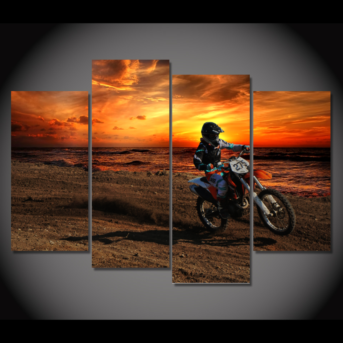 Motocross at Sunset-Medium-Not Framed-Brown/Orange-Cool Tees & Things