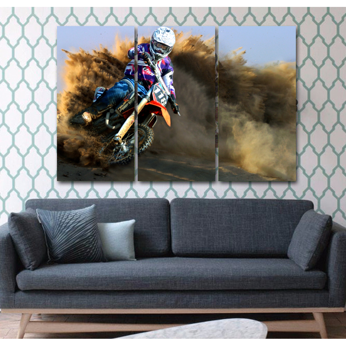 Motocross Lovers Canvas-Wallart 3 Piece Vertical Rectangle-Medium - Not frame-Cool Tees & Things