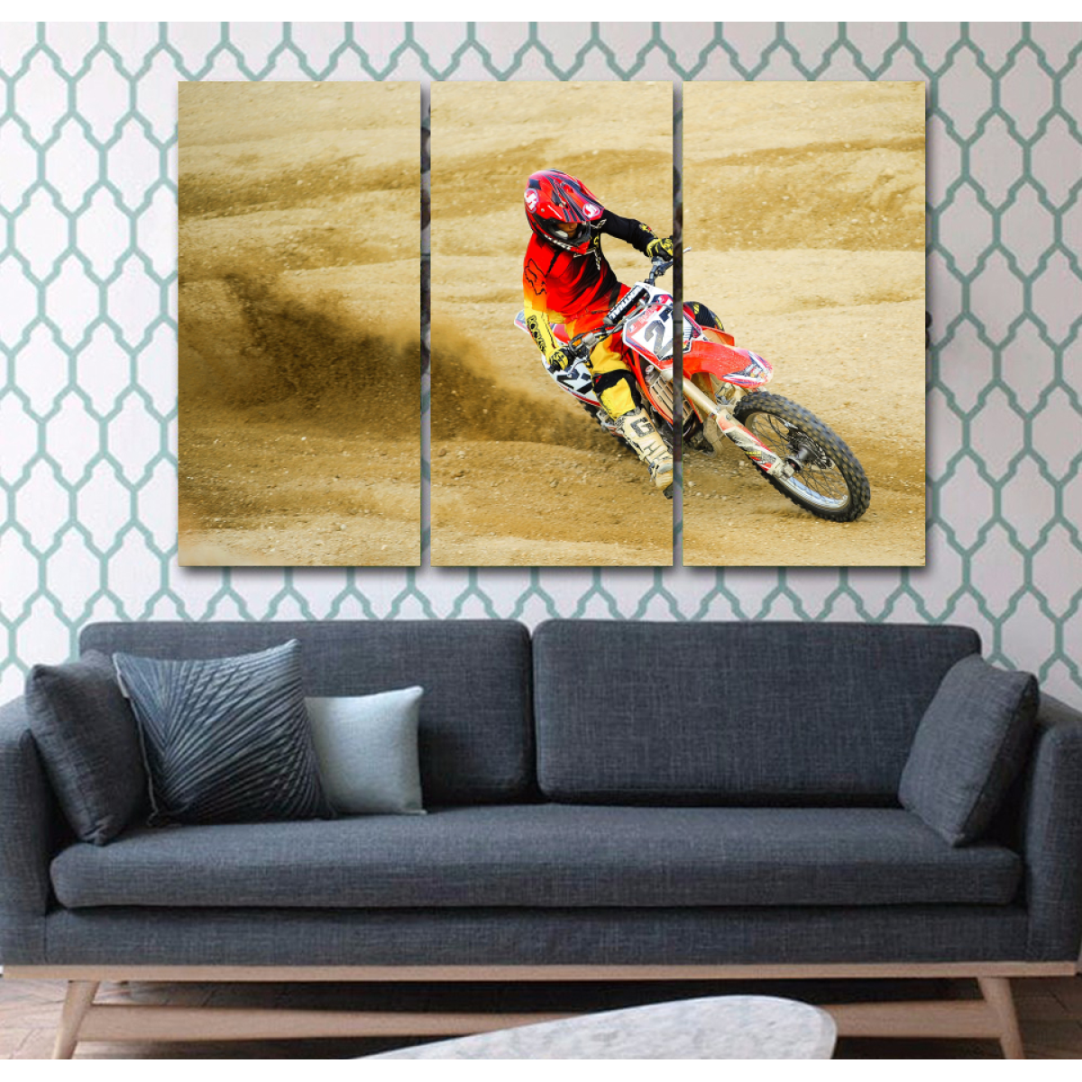 Motocross Rider-Wallart 3 Piece Vertical Rectangle-Medium - Not framed-Cool Tees & Things