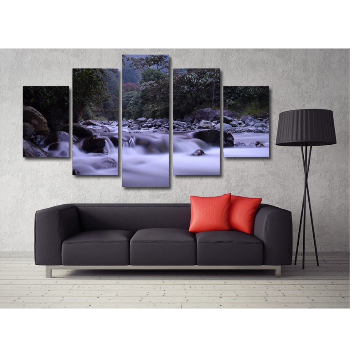 Peaceful River-Medium-Not Framed-Grey/Green-Cool Tees & Things