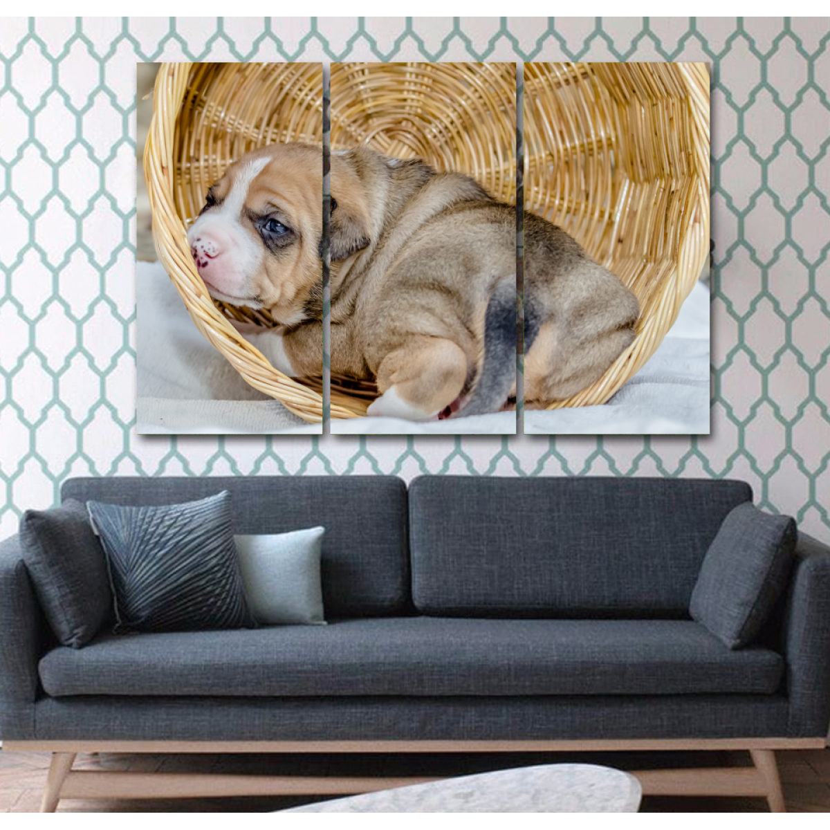 Pit Bull in a Basket Wall Art Canvas-Medium-Not Framed-Cool Tees & Things