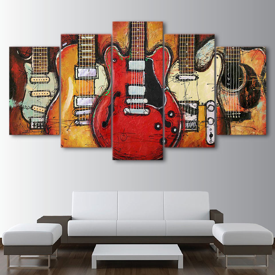 5 Piece Guitar Canvas Painting-20x35 20x45 20x55cm-Not Framed-Red-Cool Tees & Things