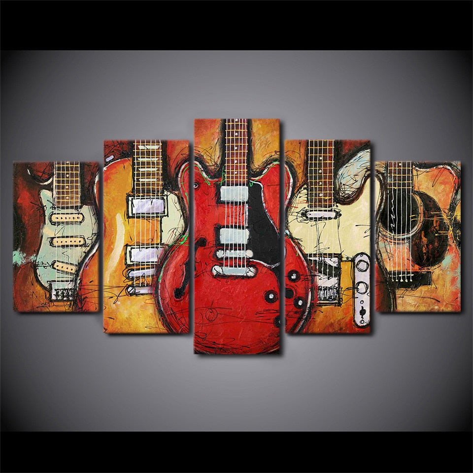 5 Piece Guitar Canvas Painting-20x35 20x45 20x55cm-Not Framed-Red-Cool Tees & Things