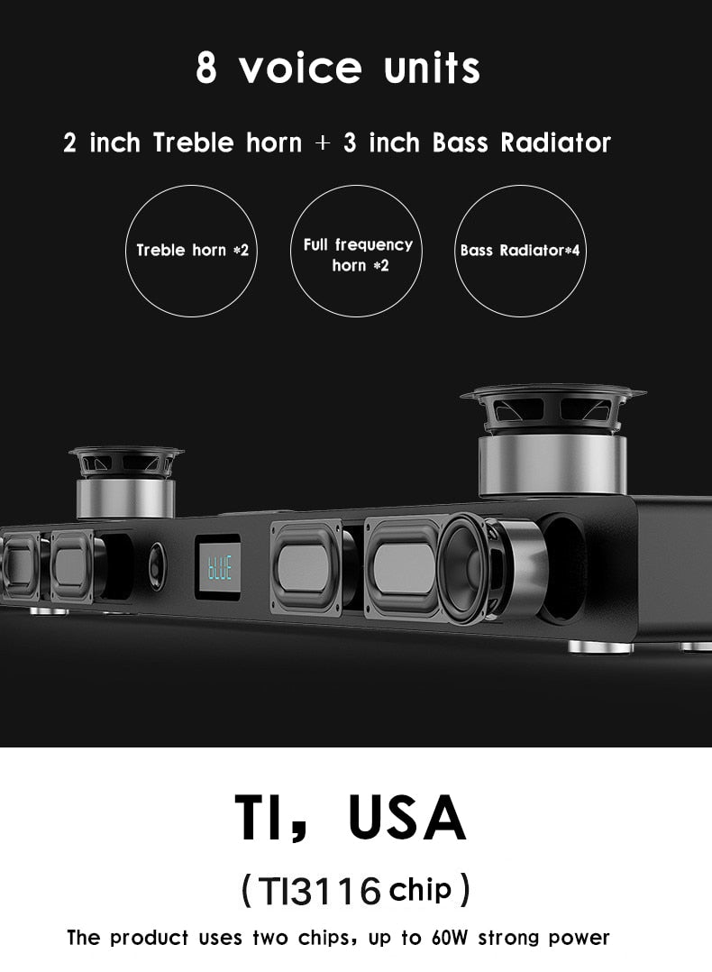 Home Theater Sound: JY AUDIO A9 Bluetooth Soundbar 5.1. Surround Sound
