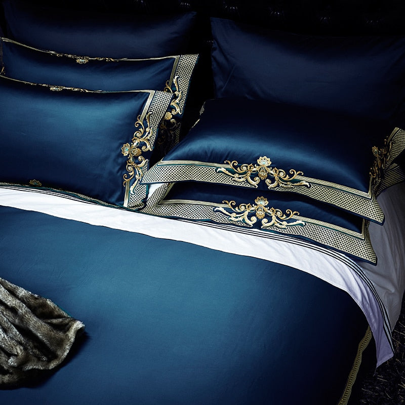 Stunning 4 Piece Luxury 1000TC Egyptian Cotton Embroidered Royal Bedding Set.Duvet Cover. Queen King