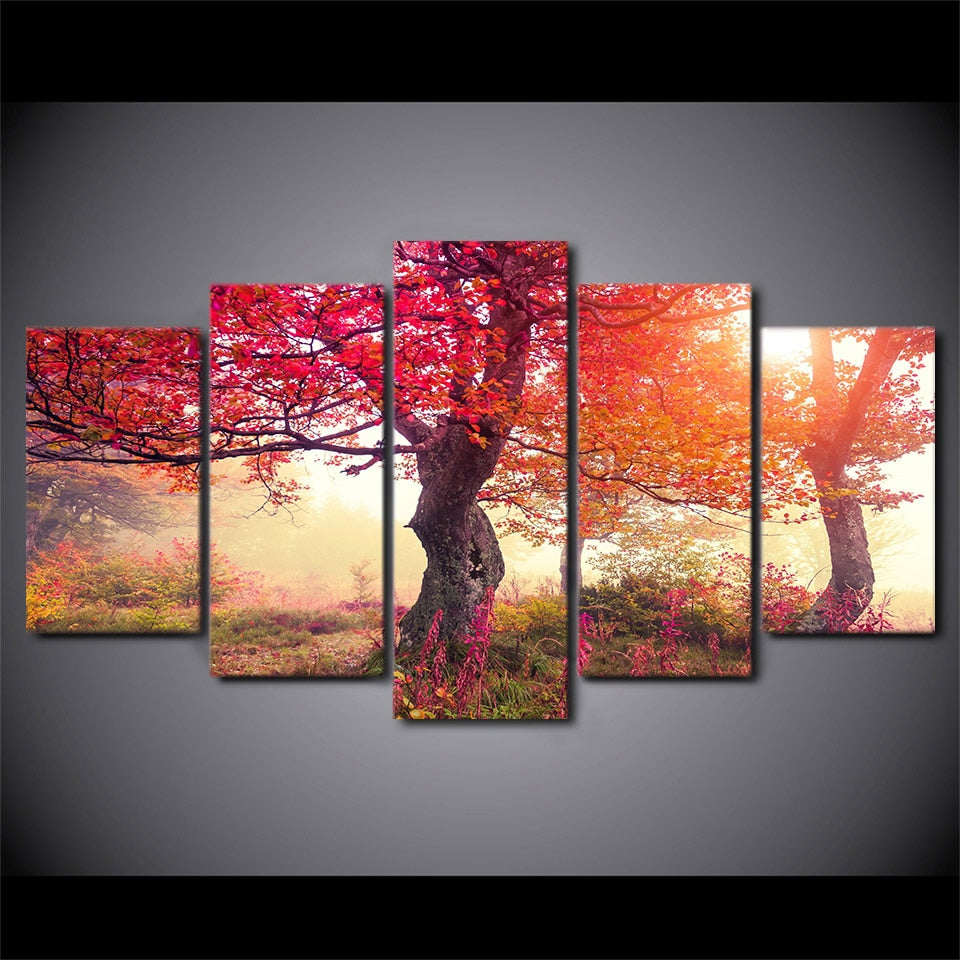 Vibrant Red Trees Forest Canvas Wall Art-Size 1-Not Framed-Red-Cool Tees & Things