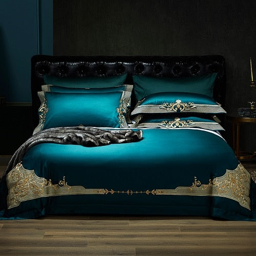 Stunning 4 Piece Luxury 1000TC Egyptian Cotton Embroidered Royal Bedding Set.Duvet Cover. Queen King