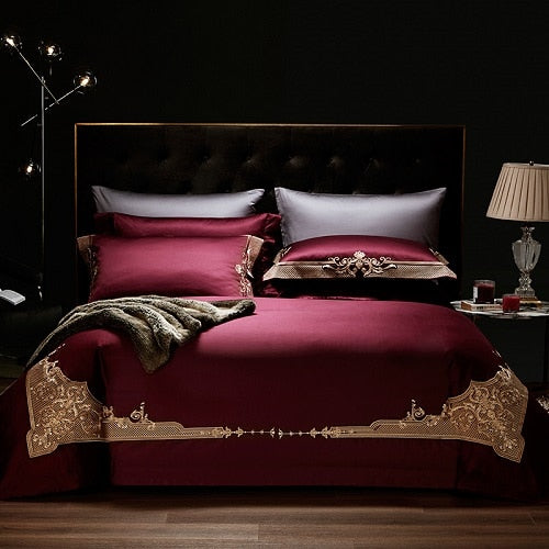 Stunning 4 Piece Luxury 1000TC Egyptian Cotton Embroidered Royal Bedding Set.Duvet Cover. Queen King