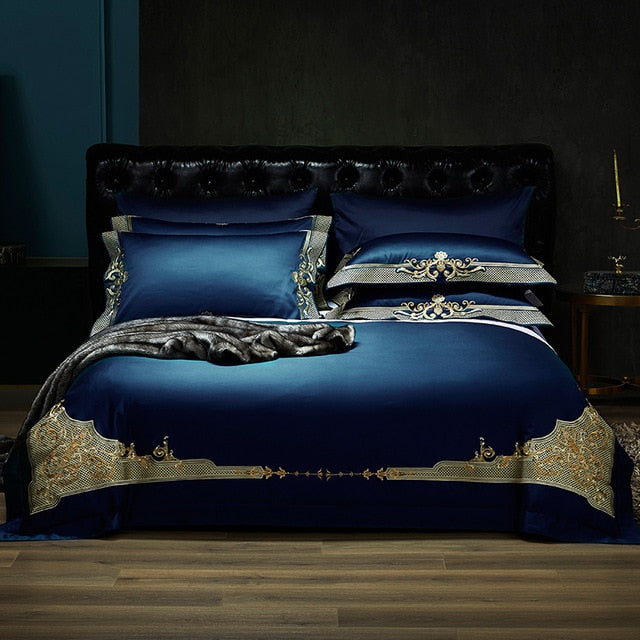 Stunning 4 Piece Luxury 1000TC Egyptian Cotton Embroidered Royal Bedding Set.Duvet Cover. Queen King
