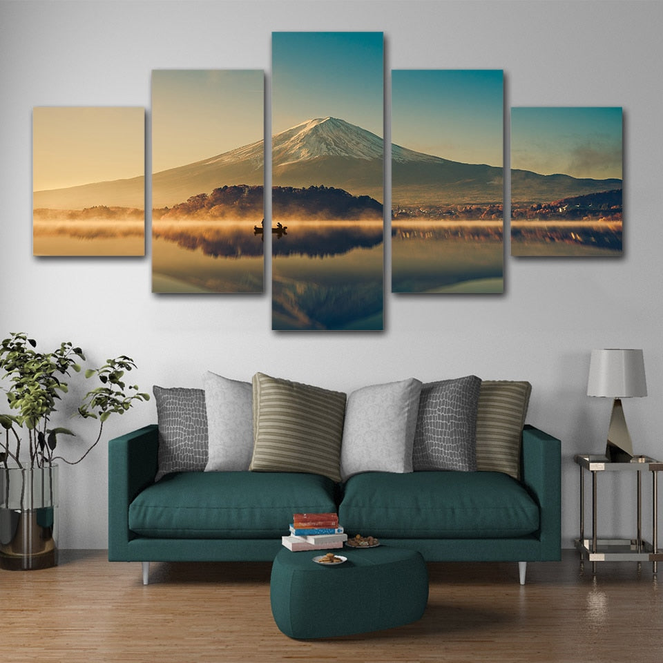 Breathtaking Lake View Mountain Canvas Print-Medium-Not Framed-LightSeaGreen-Cool Tees & Things