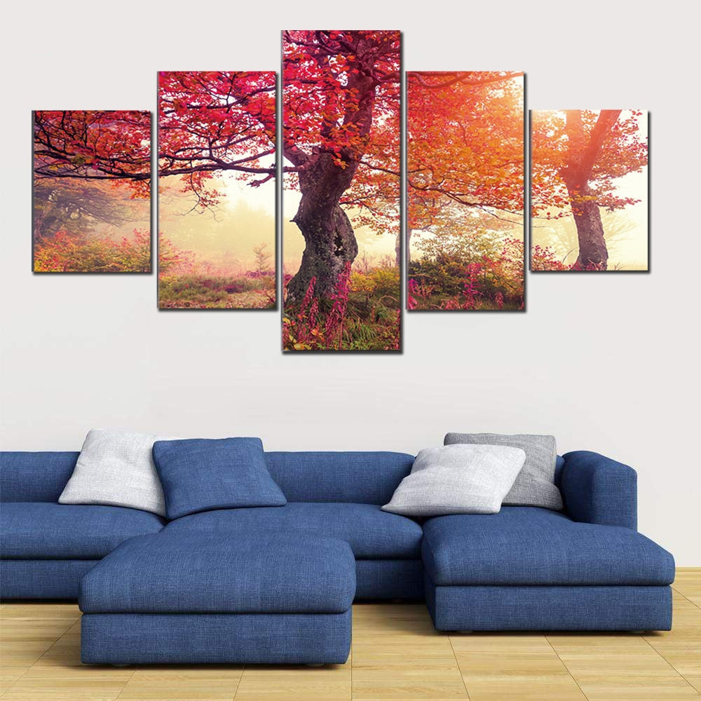 Vibrant Red Trees Forest Canvas Wall Art-Size 1-Not Framed-Red-Cool Tees & Things