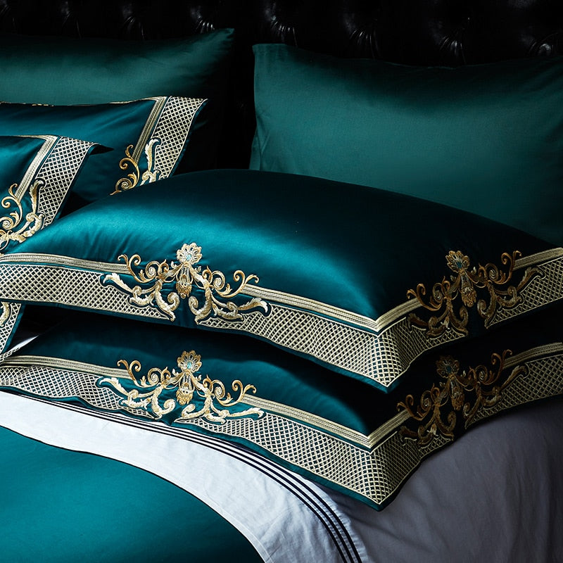 Stunning 4 Piece Luxury 1000TC Egyptian Cotton Embroidered Royal Bedding Set.Duvet Cover. Queen King