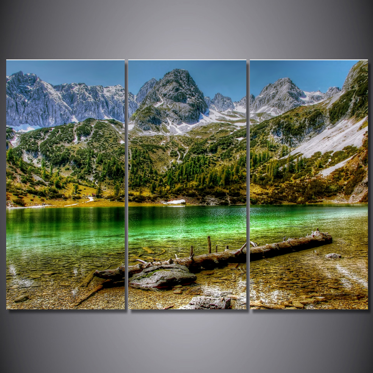 Seebensee Mountain Lake in Austria-Wallart 3 Piece Vertical Rectangle-Medium - Not framed-Green/Grey/Brown/White-Cool Tees & Things