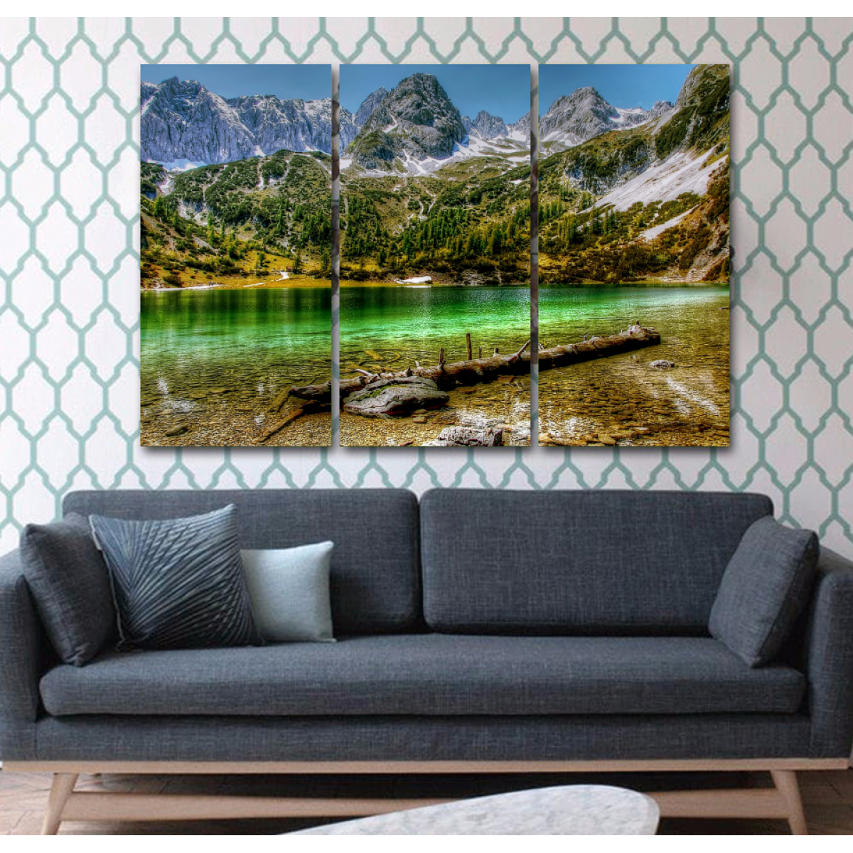 Seebensee Mountain Lake in Austria-Wallart 3 Piece Vertical Rectangle-Medium - Not framed-Green/Grey/Brown/White-Cool Tees & Things