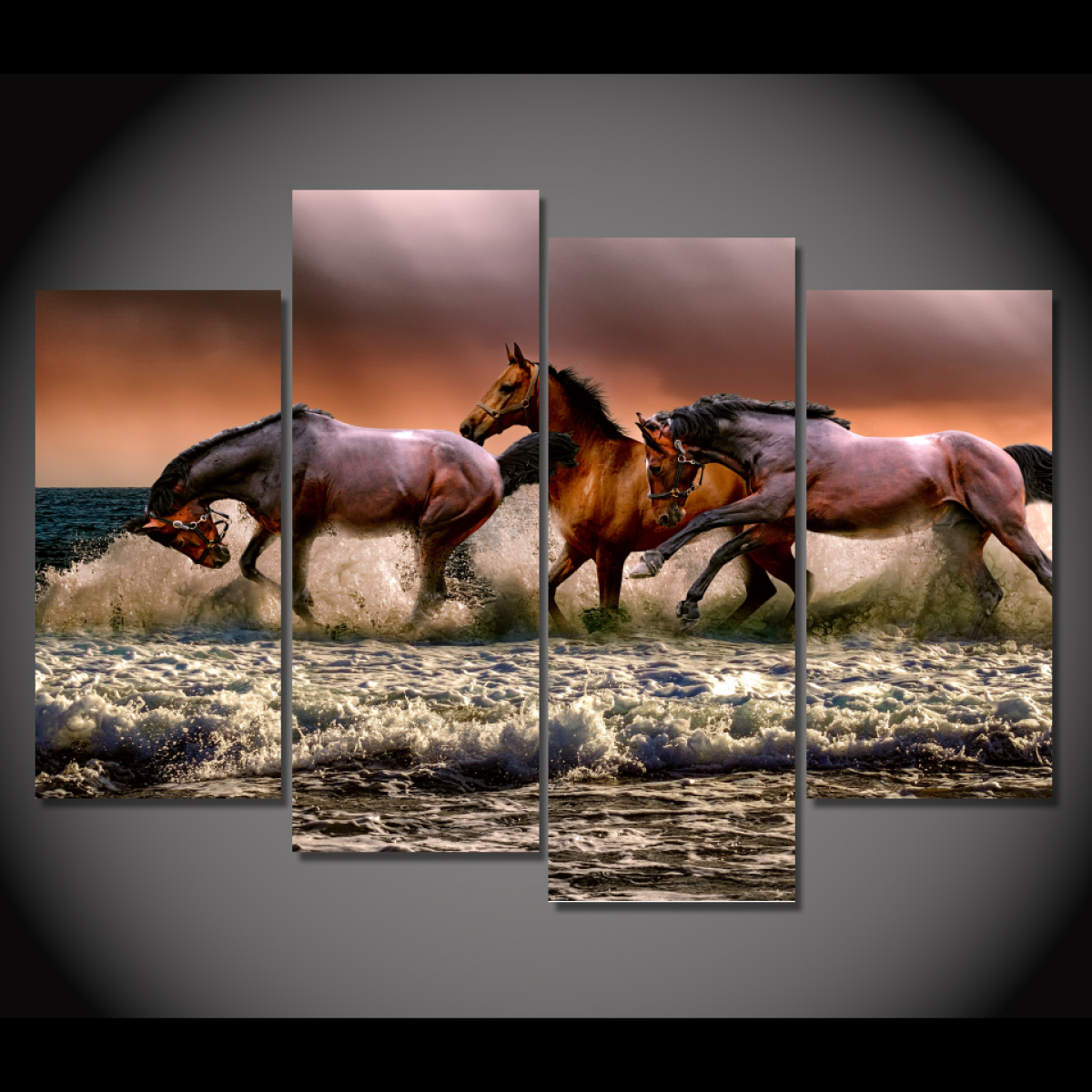 Spirited Stallions-Medium-Not Framed-Brown/Orange-Cool Tees & Things