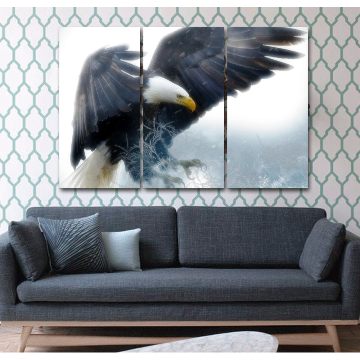 Stunning Bald Eagle-Wallart 3 Piece Vertical Rectangle-Medium - Not framed-White/Yellow/Brown/Grey-Cool Tees & Things