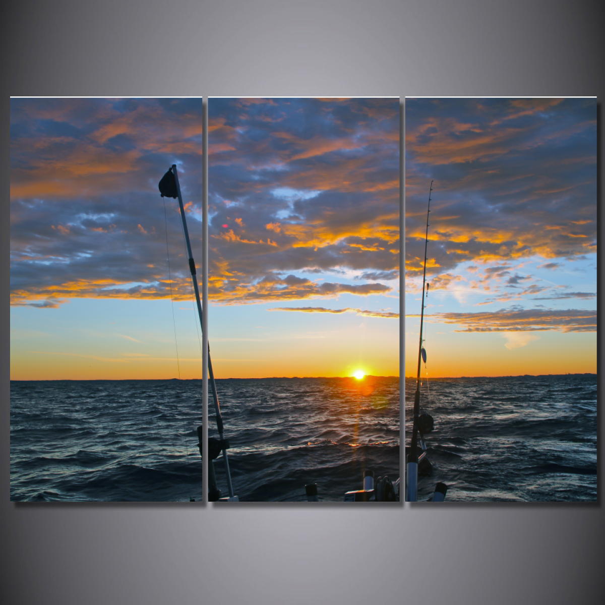 Sunrise Fishing-Wallart 3 Piece Vertical Rectangle-Medium - Not framed-Blue/Orange-Cool Tees & Things