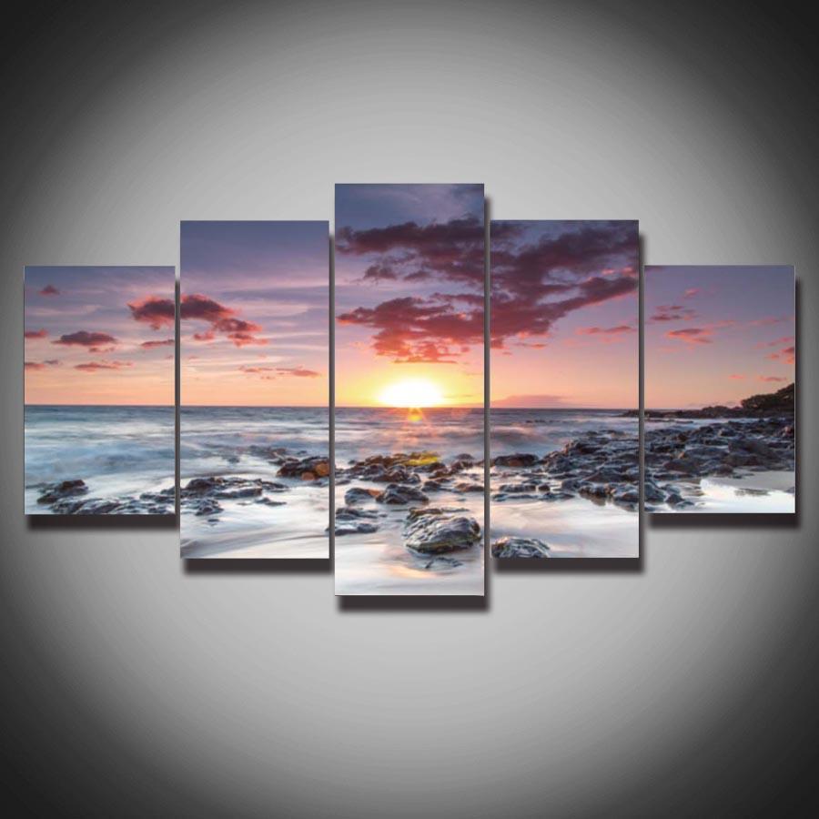 Sunset At Sea-Size1 W 100cm H 55cm-Not Framed-Blue/Orange/Pink-Cool Tees & Things