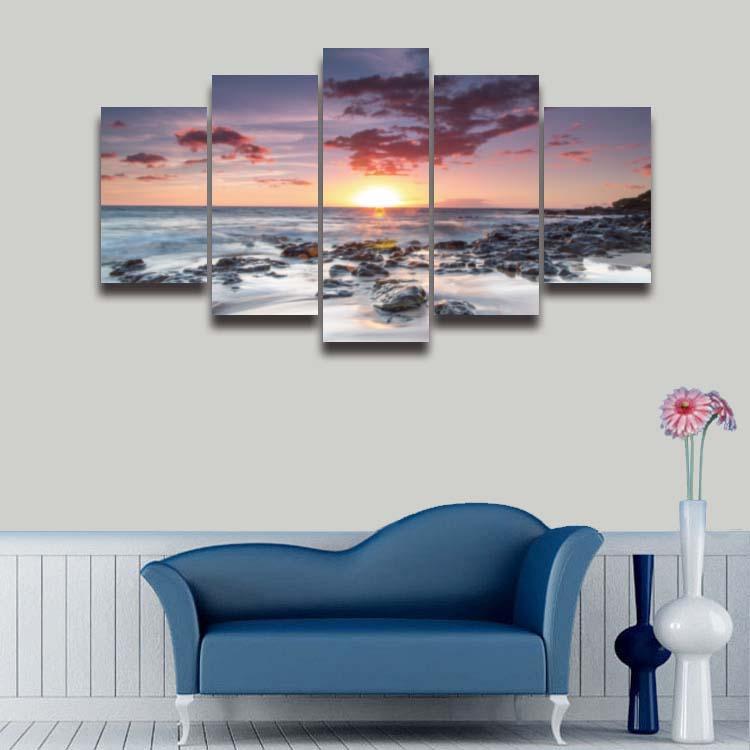 Sunset At Sea-Size1 W 100cm H 55cm-Not Framed-Blue/Orange/Pink-Cool Tees & Things