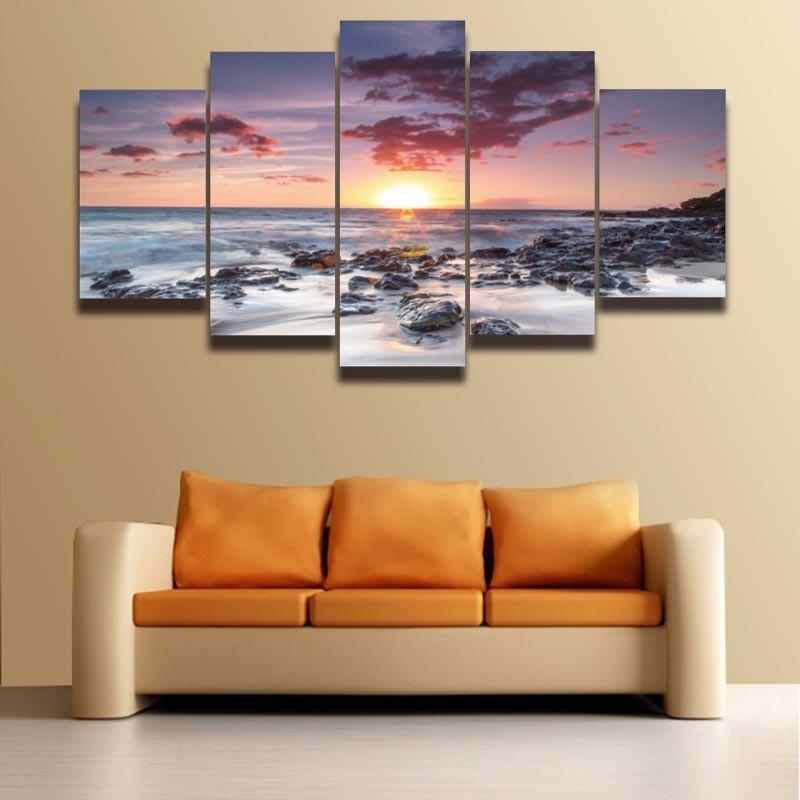 Sunset At Sea-Size1 W 100cm H 55cm-Not Framed-Blue/Orange/Pink-Cool Tees & Things