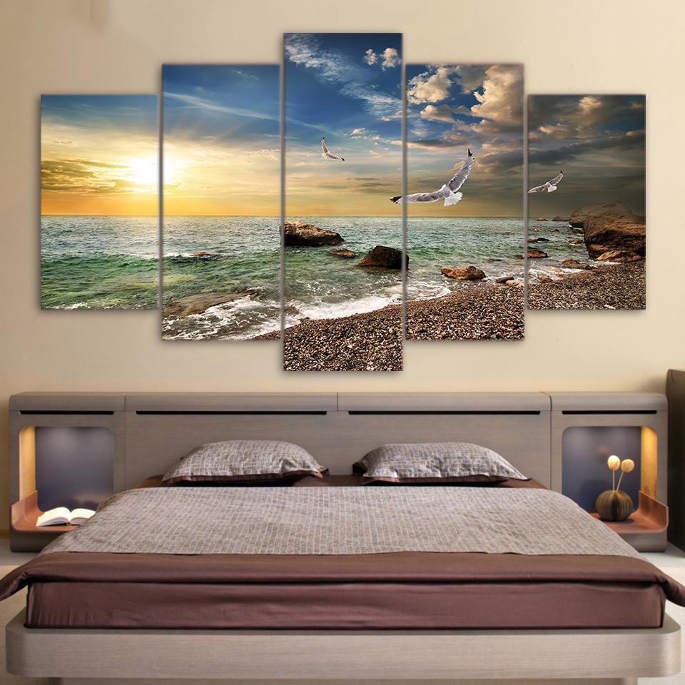 Sunset Beach Landscape-10x15 10x20 10x25cm-Framed-Blue-Cool Tees & Things