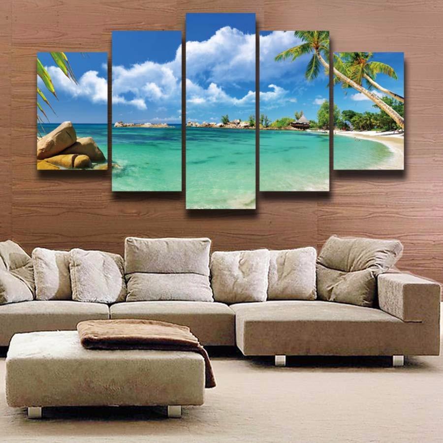 Tropical Beach Seascape Canvas Painting-Not Framed-Blue-Medium-Cool Tees & Things