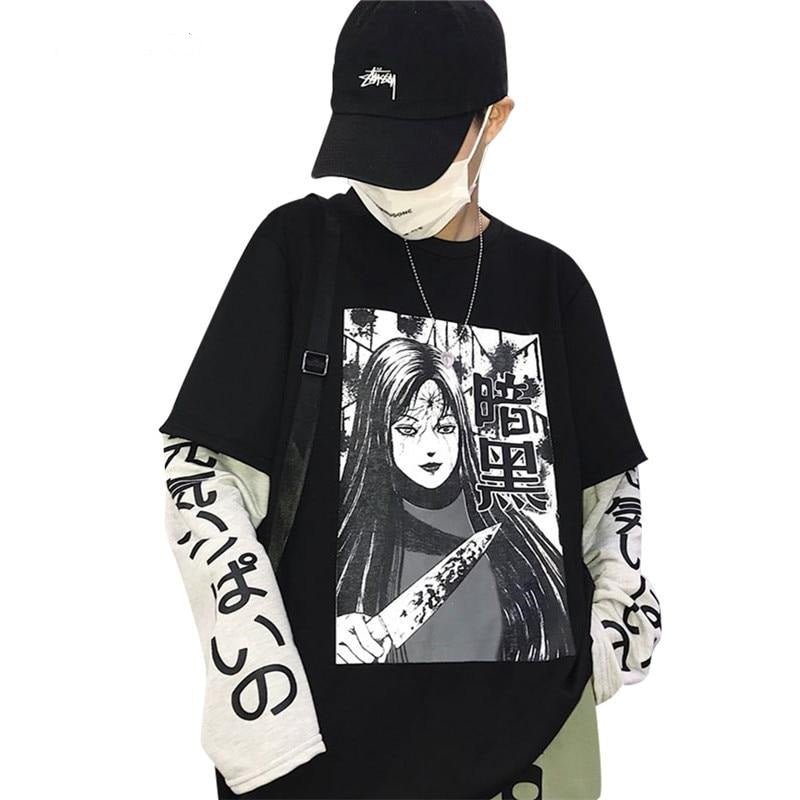 Womens Casual Streetwear Anime Print Long Sleeve Sweatshirt
