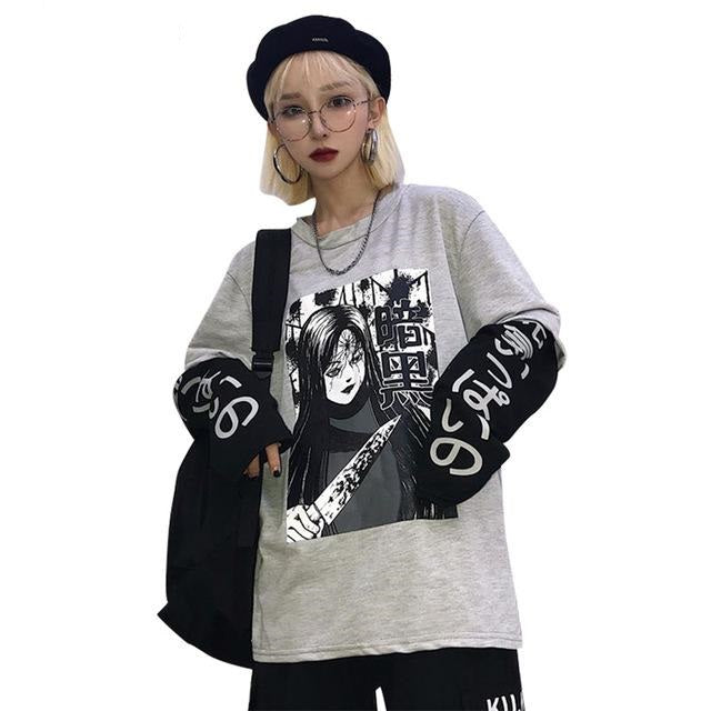 Womens Casual Streetwear Anime Print Long Sleeve Sweatshirt